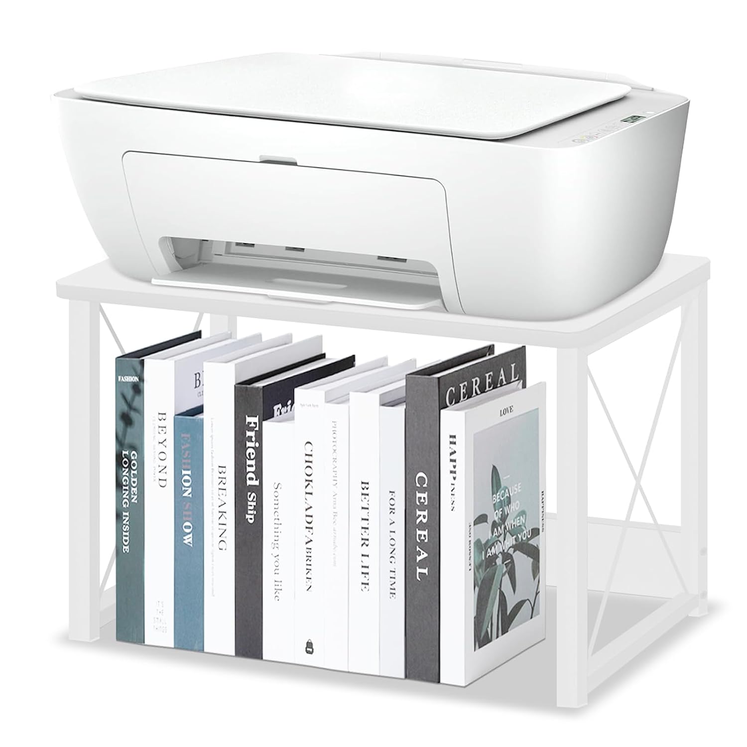 ELITEROO Desktop Printer Stand with Storage, Printer Stand Shelf Desk Organzier for Home/Office, Modern Wood Printer Riser Under Desk Small Table for Printer Fax Machine Copier Scanner (White)