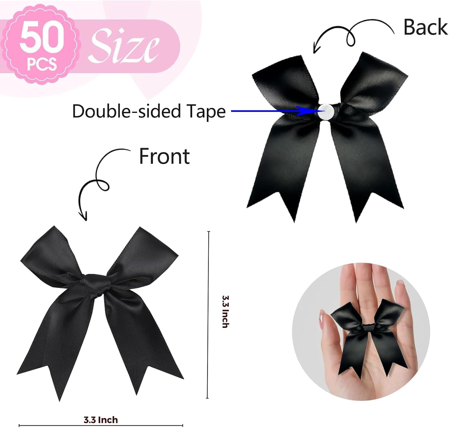 Elegant Gift Wrap Bows, 50PCS 3.3 Inch Mini Satin Ribbon Bows for Crafts Treat Bags Cake Baking Christmas Party Decors Wedding Birthday Baby Shower Valentines (Black) - Image 2