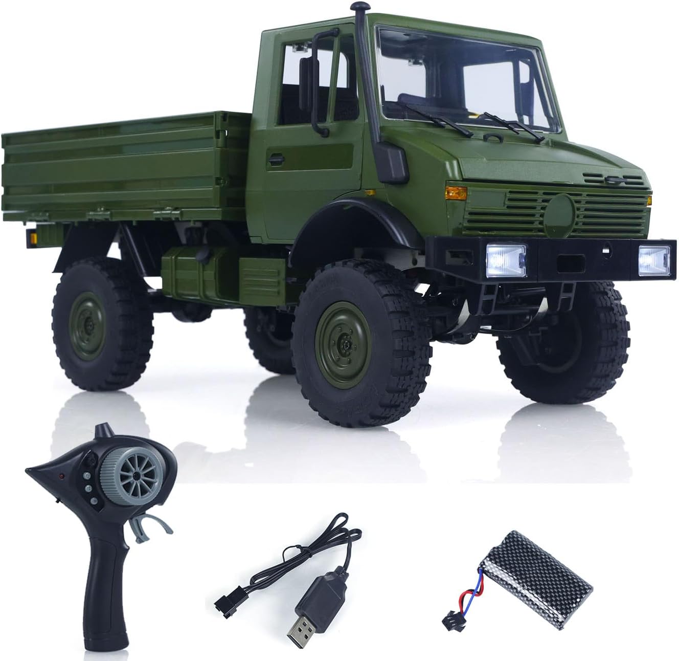 LDRC 2.4G RC Crawler Car 1/12 4×2 Off Road Vehicle Linear Speed Truck 15KM/H USB Charge Battery Hobby Grade Model for Ages 14+(Army Green)