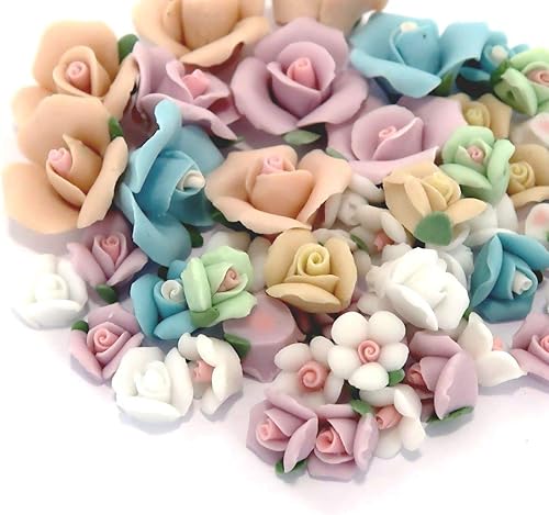 Miniatura 10 de Linpeng - Juego de cuentas de porcelana para manualidades y joyería, diseño de flores de arcilla rosa, color pastel (30 unidades), color pastel