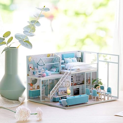 Miniatura 3 de Spilay Casa de muñecas en miniatura con muebles, kit de casa pequeña con a prueba de polvo y movimiento musical, escala 124, idea de regalo creativa