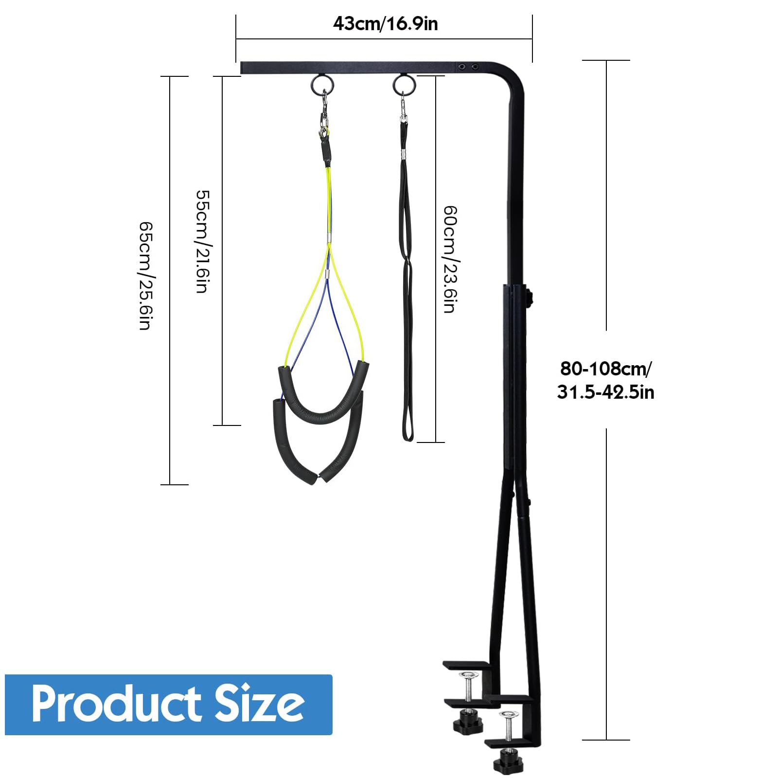 Braccio per Igiene Cani con Pinza - Altezza Regolabile (72-97 cm) - Accessorio per Cani con Collare e Supporto - Ideale per Bagno, Asciugatura, Toelettatura e Cura Unghie