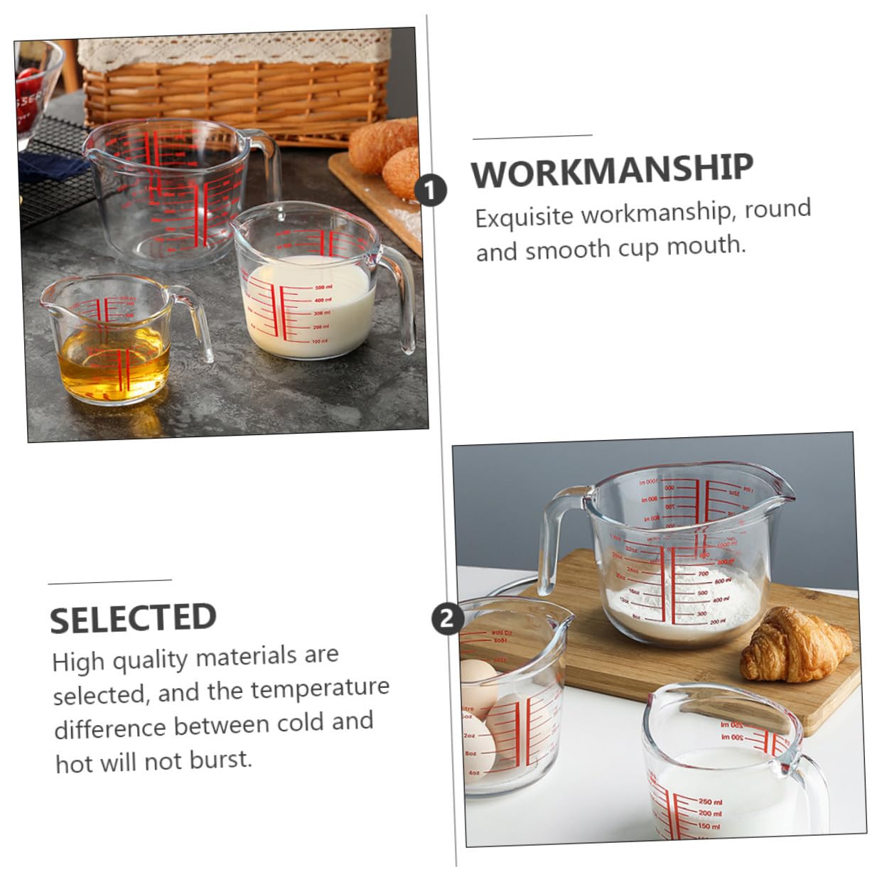 Messbecher aus Glas mit Ausguss Temperaturbeständig und Leicht Rundes Backwerkzeug für Heimgebrauch und Bäckereien 1 Stück
