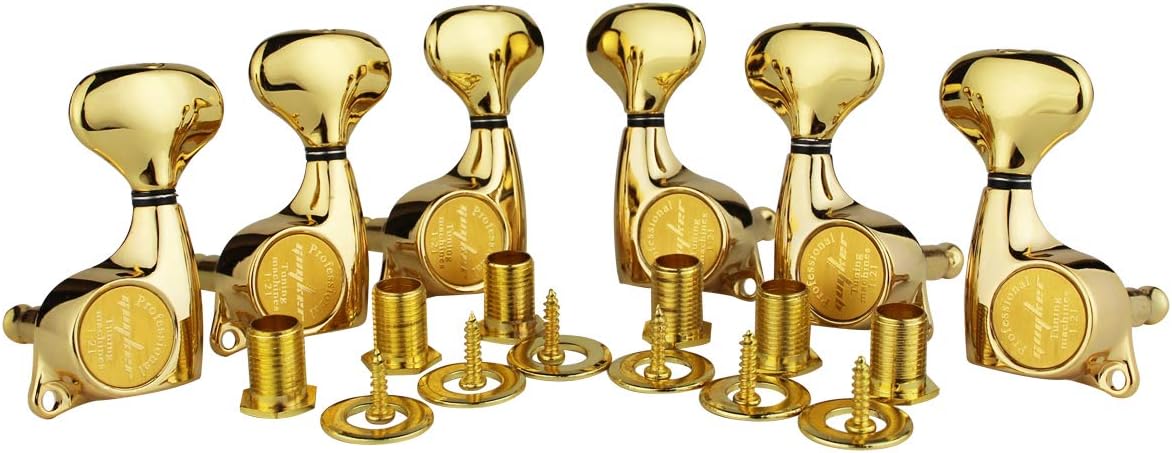 Guyker 6Pcs Guitar Machine Heads (3L + 3R) – 1:21 Sealed Tuning Key Pegs Tune...