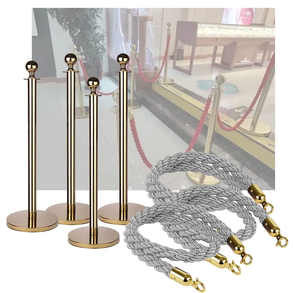 Paletti Di Controllo Della Folla In Acciaio Inox Color Oro, Set Di Paletti Con Corda Intrecciata In Poliestere Colorato Da 1,5 M, Pali Per Il Controllo Della Folla PGray - 1-4 PCS set w/3 rope