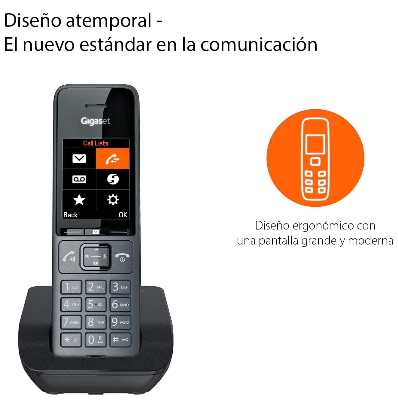 Gigaset COMFORT 520 - Teléfono DECT Inalámbrico - Diseño Elegante - Calidad de Audio Brillante - Agenda Extra Grande, Negro Titanio [Versión Española] — view 4