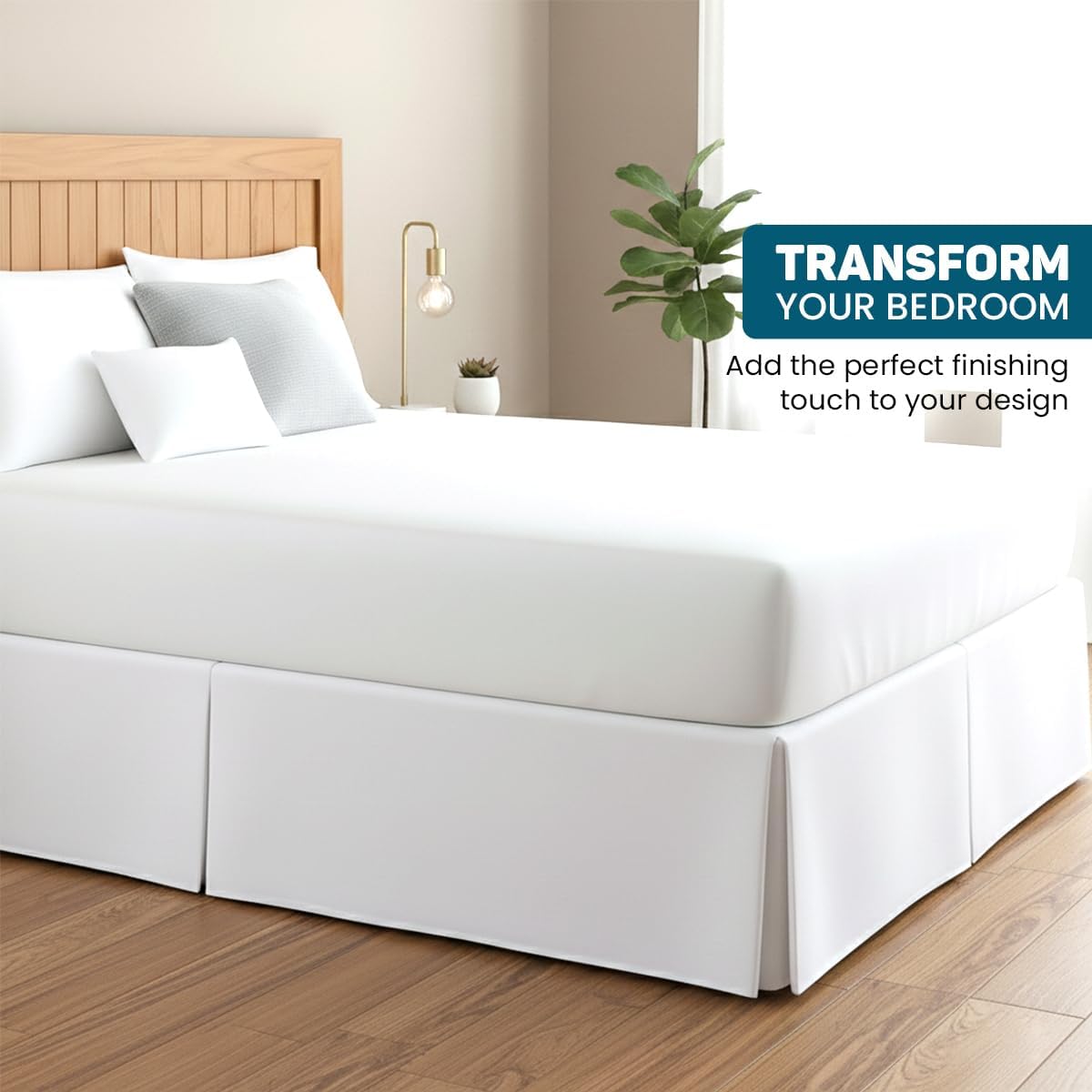 jaycorner King Bed Skirt with 20" inch Drop - Platform Style with Secure Fit, Classic Tailored Look, Elegant Pleated Style Dust Ruffle, Split Corners, 100% Cotton (White, Stripe) image 3