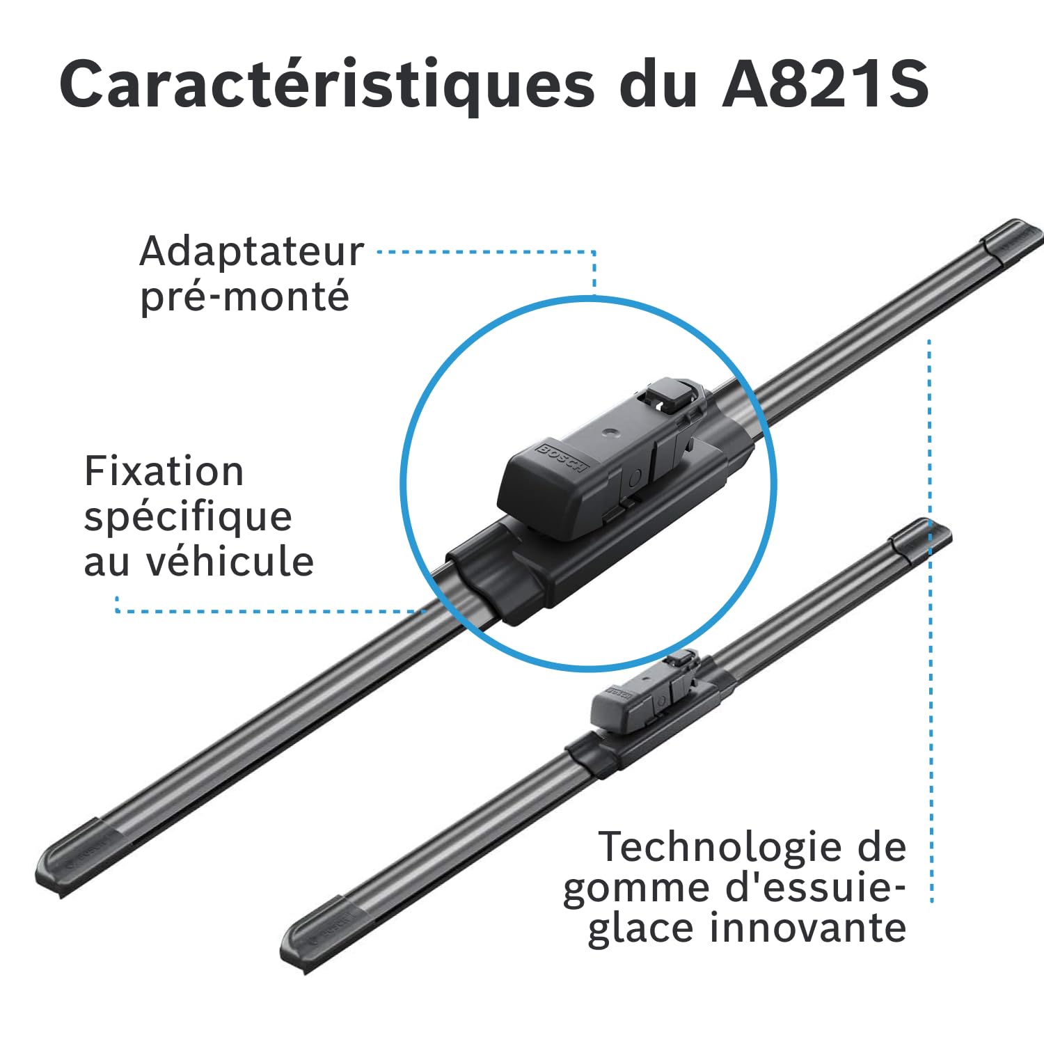 Bosch Aerotwin A821S – Paire De Balais D’Essuie-Glace Plat 600 Mm / 600 Mm, Vision Parfaite, Silencieux & Longue Durée Pour VW Transporter, Multivan, Amarok