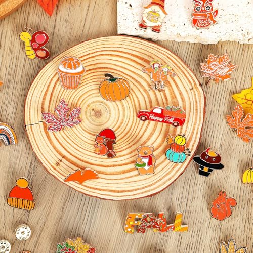 Image of SANNIX 60Pcs Fall Pins, Autumn Enamel Pins Bulk Thanksgiving Lapel Pins Pumpkin Turkey Maple Leaf Brooch Pins for Clothes Bags Hats Accessories, 30 Styles