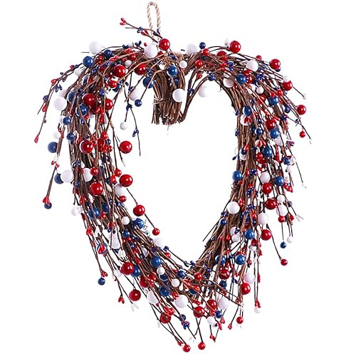 Violetevergarden Patriotic Wreath,15Inches,4Th Of July Wreath Heart-Shaped Berry Wreath Red White Blue Wreath For Independence Day Decor #TOP4