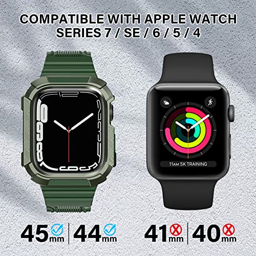 Edimens Protective Cases Rugged Bands Compatible With Apple Watch Bands 45Mm 44Mm Men Women, Soft Tpu Rugged Smartwatch Bumper Cases With Band Compatible For Apple Iwatch Se Series 7 6 5 4 Black Army Green #TOP1