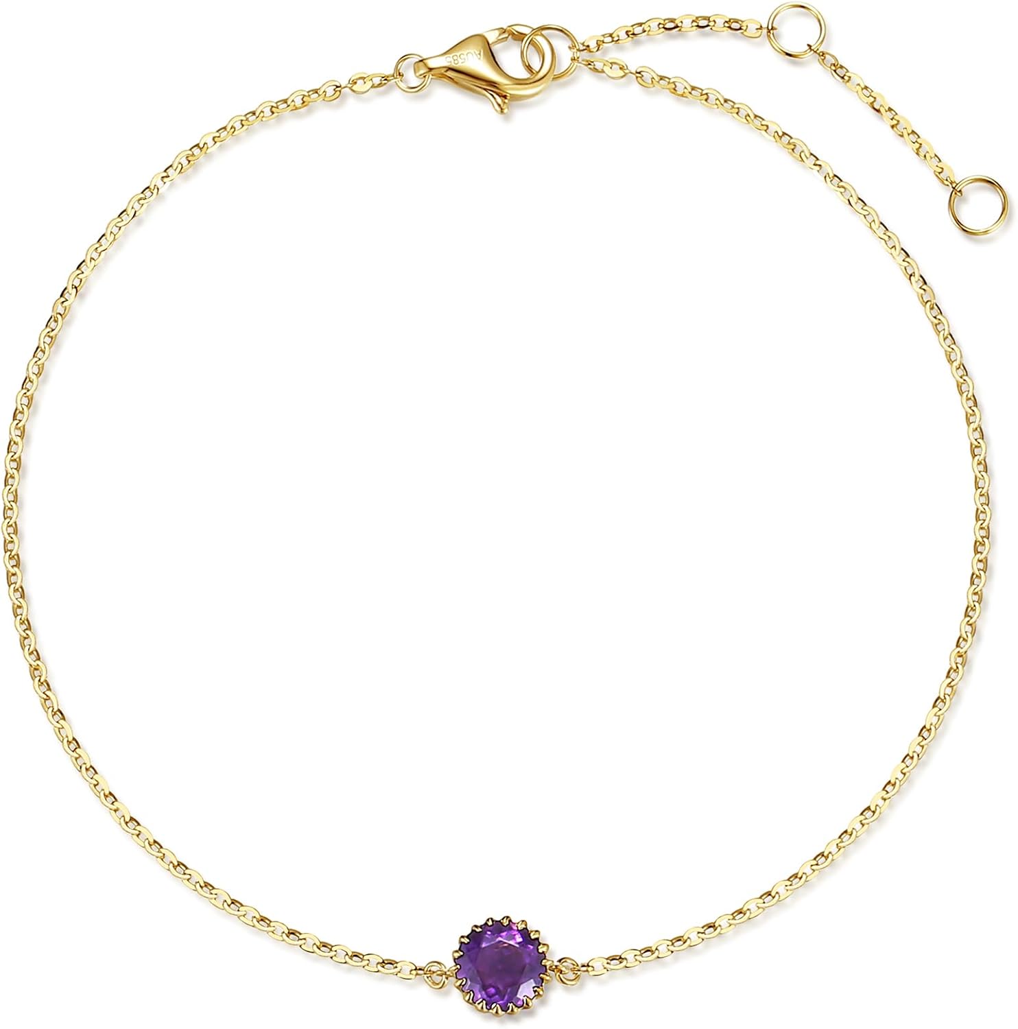 FANCIME 14K Solid Yellow Gold Natural Gemstone Delicate Petite Bracelet Birthstone Fine Jewelry Anniversary Christmas Holiday Gifts For Women, 6+1.2 Inch