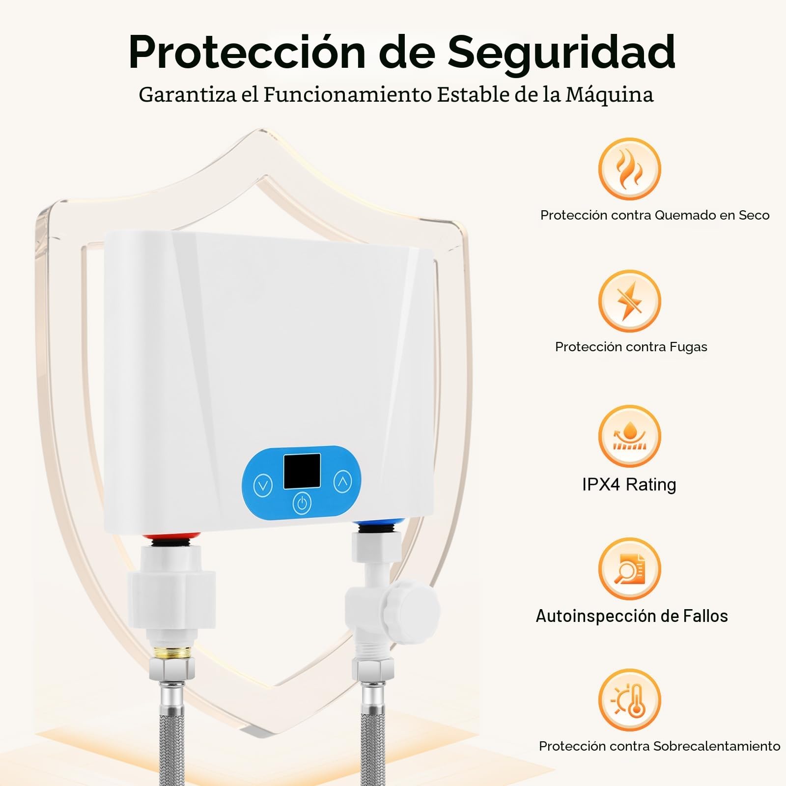 Calentador de Agua Electrico, 5.5kW Calentador de Agua Electrico Instantaneo, Termo Eléctrico con Temperatura Regulable 30-55°C y Control Táctil, IPX4, Para Cocina, Bar o Baño (Blanco)