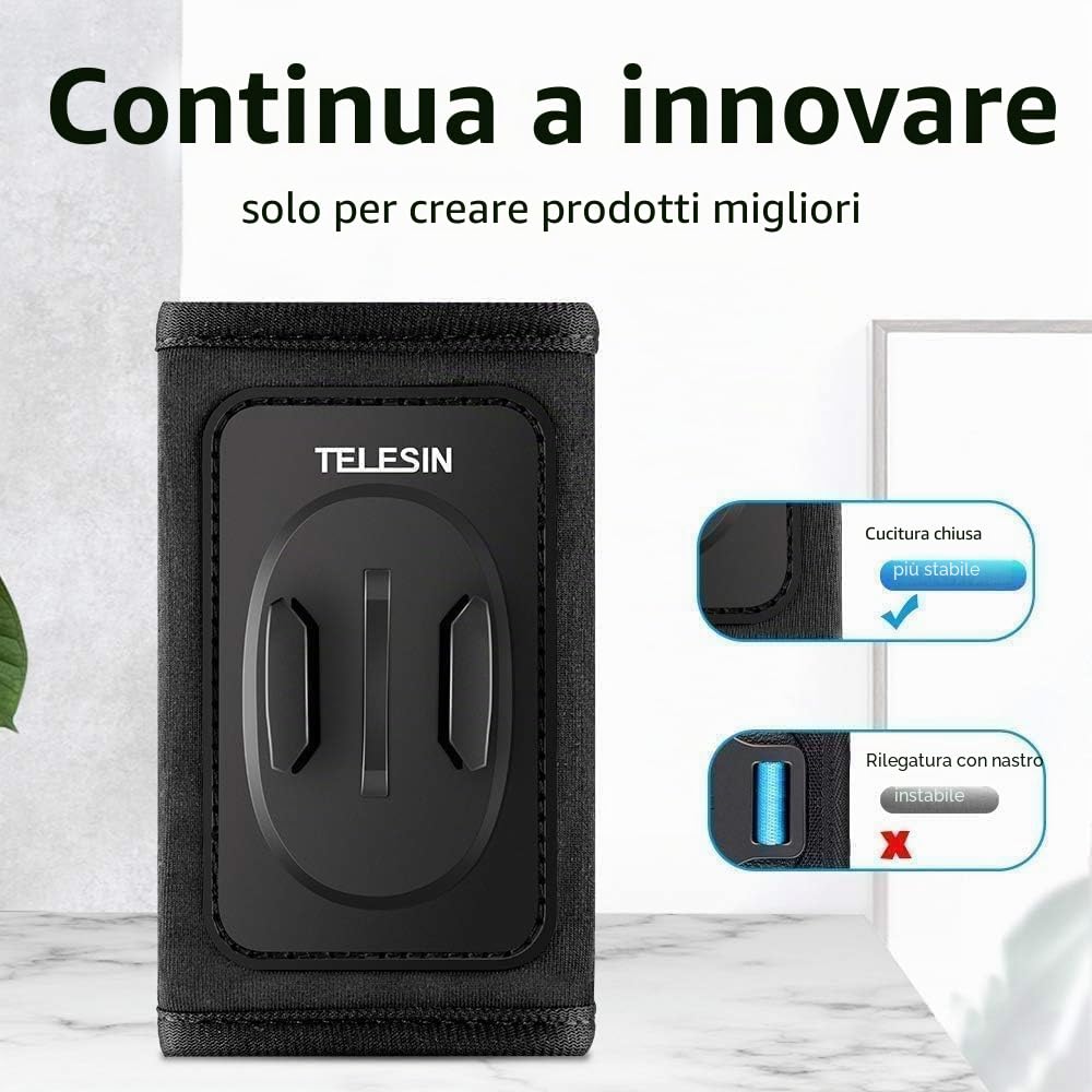 TELESIN Supporto da Zaino e Spallacci per GoPro Hero 13 12 11 10 9 8 DJI Osmo 360 Action 5 Pro 4, Insta360, con Cuscinetto Regolabile e Gancio a J e Attacco per Cinghia, Fotocamera di Azione Accessori