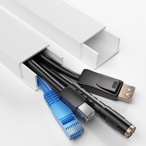 Miniatura 7 de Cubiertas de cable de 68 pulgadas para 4 cables en la pared, gran canaleta blanca para ocultar cables, ocultador de cable pintable para TV de