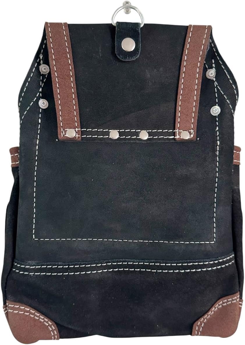 Supreme Leather 10-Pocket Suede Tool Pouch – Heavy-Duty Reinforced Corners, Fits 3” Belts, Multi-Purpose Leather Tool Bag for Construction, Crafting, DIY & Gardening