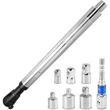 1/2" Offset Extension Wrench, Impact Wrench Extender with 3/8 1/4 1/2 Drive Adapters, 0 Swing CrV Steel Wrench for Tight Narrow Auto Repair Spaces, Works for Electric Drill & Impact Tools-8 Pieces