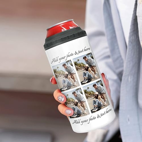 Miniatura 5 de Magizak Enfriador de latas y botellas regularesdelgadas de acero inoxidable 4 en 1 con fotos, regalo para mamá, papá, amigos, cumpleaños, Navidad