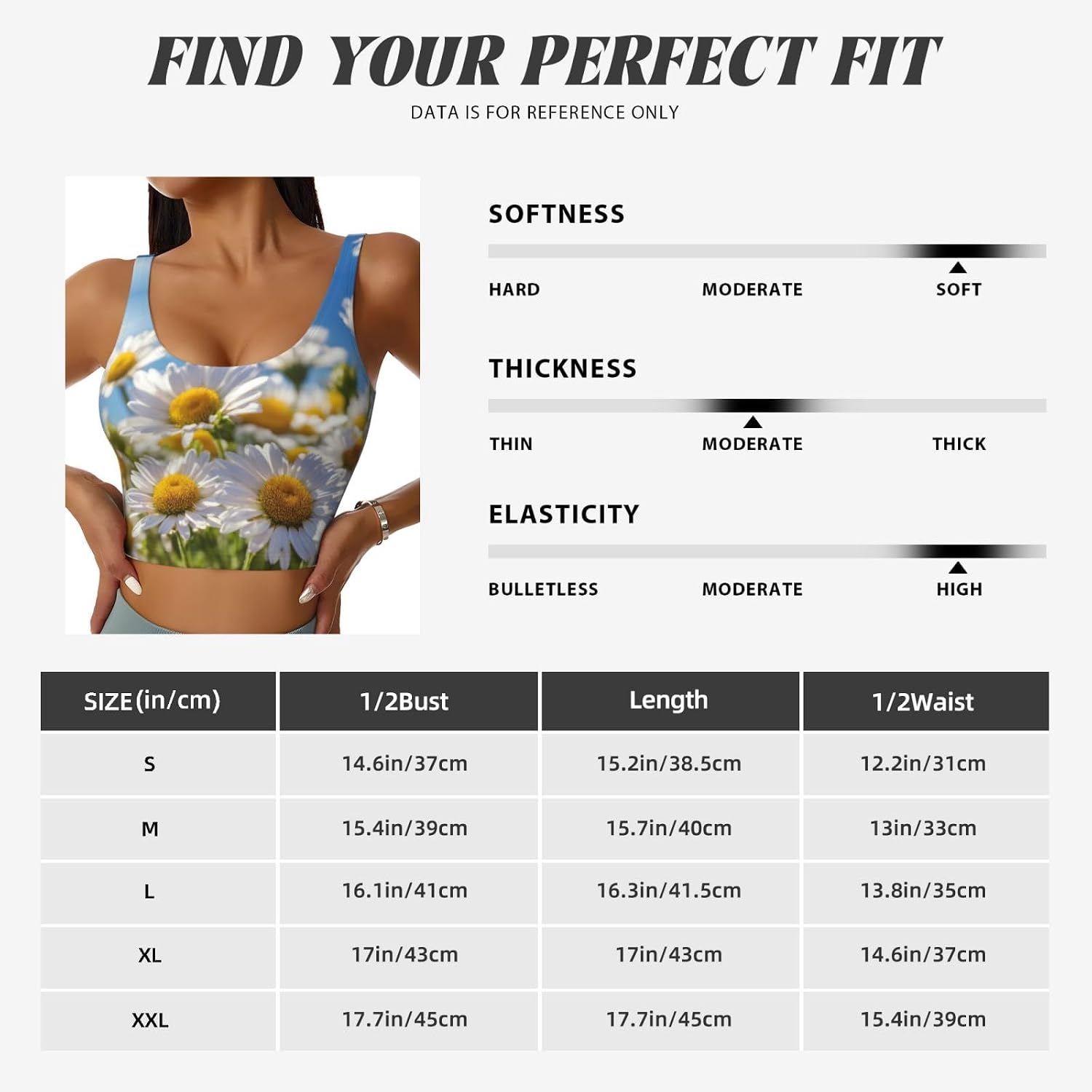 Wild White Daisy Flower Print High Impact Sports Bras,Longline Sports Bra,Perfect for Yoga,Running and Gym Workouts
