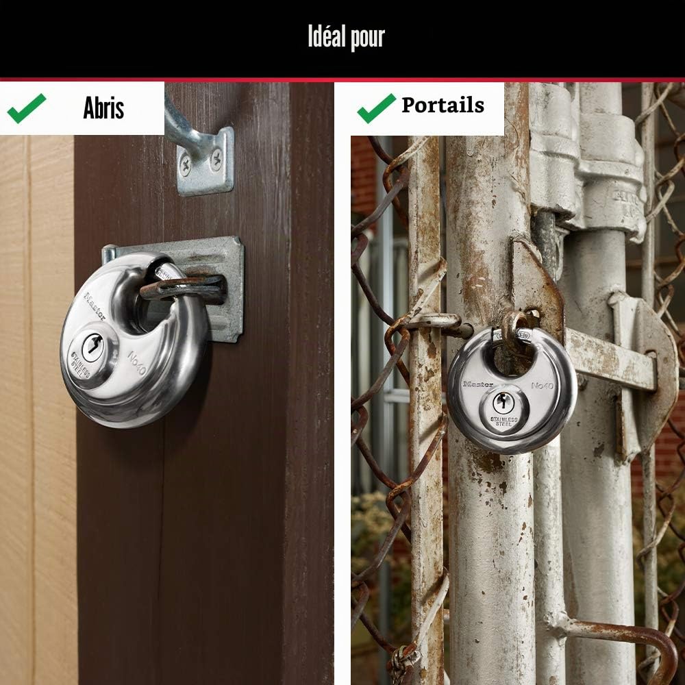 Master Lock 40TRI Lot de 3 cadenas à disque en acier inoxydable avec corps de 7,5 cm de large