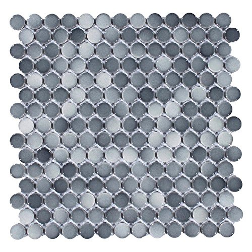 Mix Dark Gray Bluish Penny Round Porcelain Mosaic (Box Of 10 Sheets), Floor And Wall Tile, Backsplash Tile, Bathroom Tile On Mesh For Easy Installation #TOP20