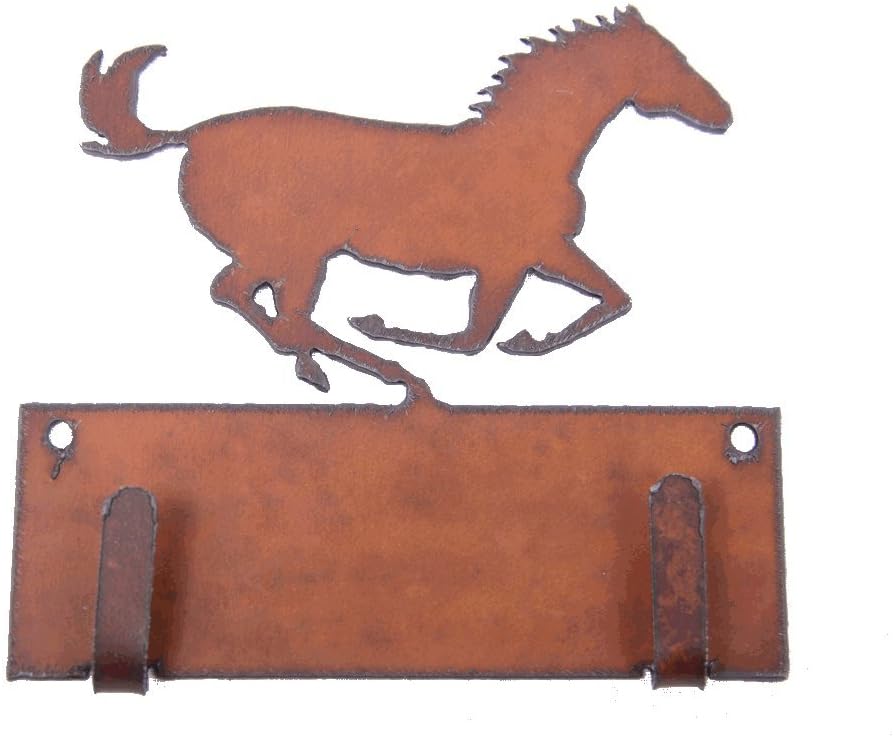Rustic Metal Double Key Hook with Running Horse
