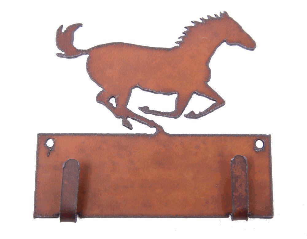 Rustic Metal Double Key Hook with Running Horse