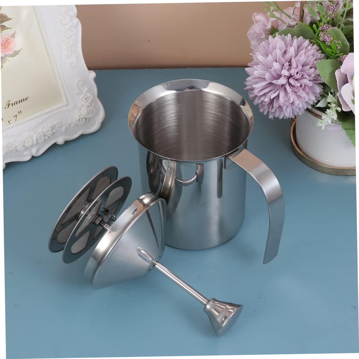 Milk Jug Frothing Pitcher Manual Stainless Steel Milk Alternative to Battery-powered Frothers