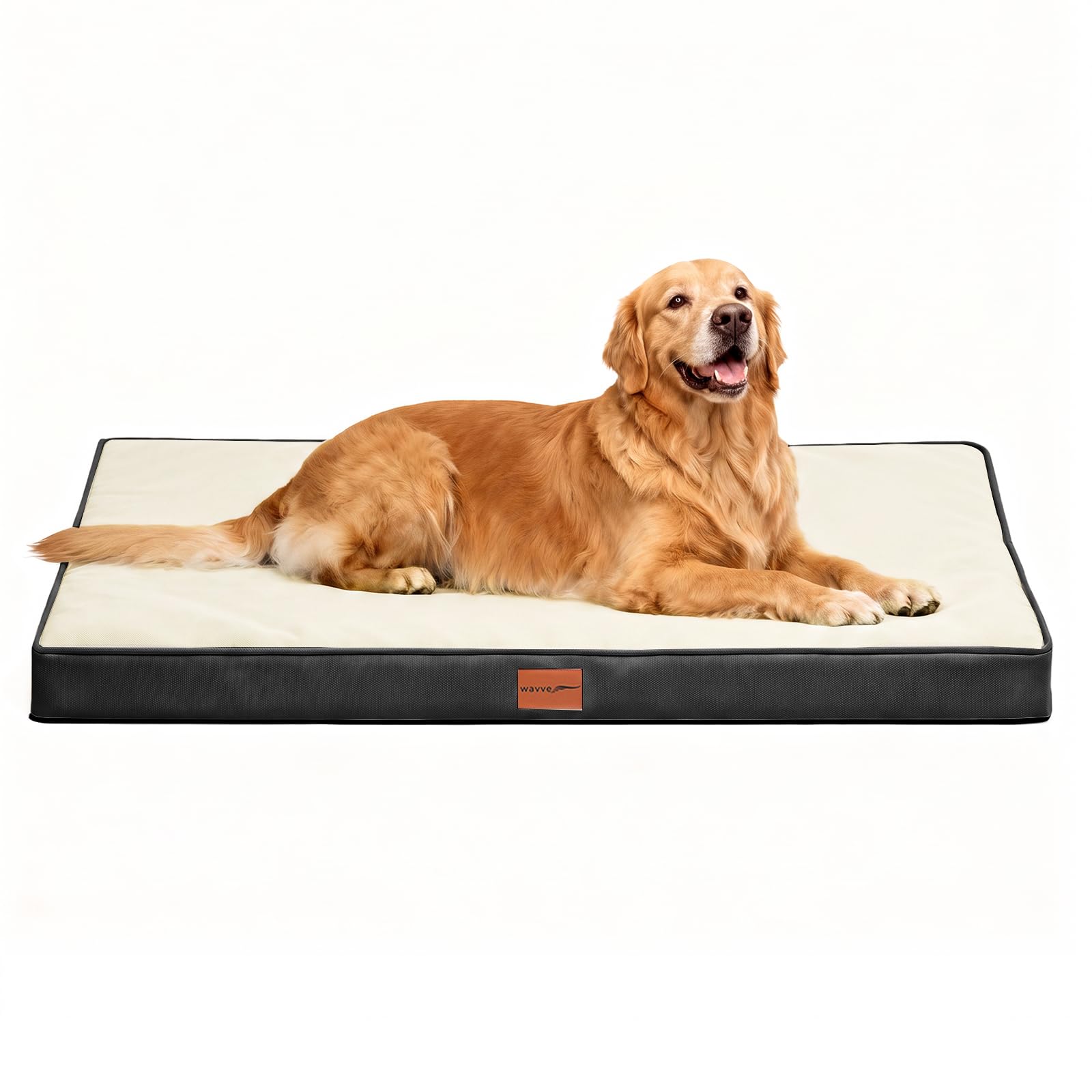 WAVVE Cuccia Cane Interno Taglia grande 112x81x7.6 cm Bianco | Materassino ortopedico in schiuma a nido d’uovo, sfoderabile e lavabile, fodera interna impermeabile, fondo antiscivolo