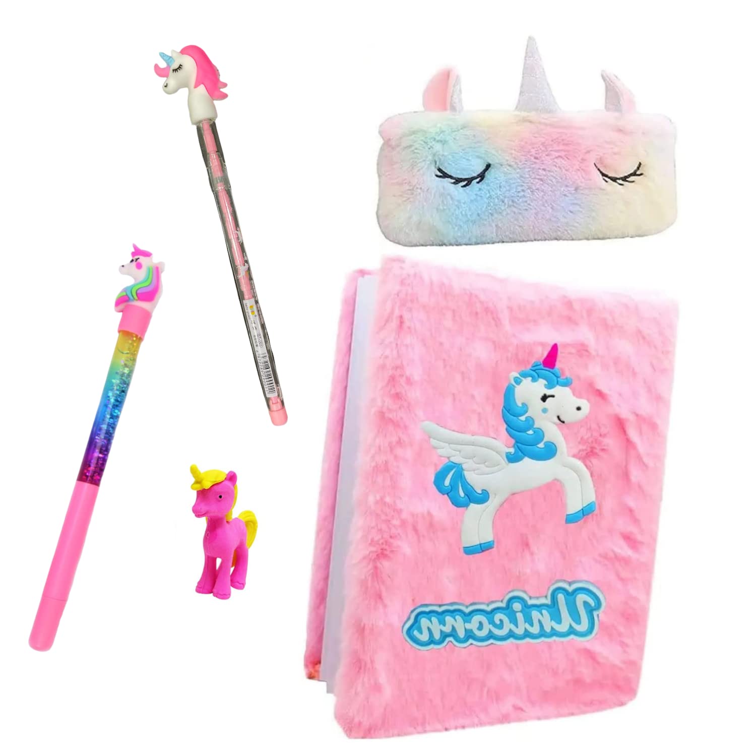Taufa Villa Unicorn Stationery Set For Girls,A6 Size Unicorn Diary Notebook For Girls With Fur Pencil Box,Pencil Pouch,Unicorn Pen,Unicorn Pencil,Eraser,Theme Return Gift For Girls (Multicolor) (B0BTPVR2NG) Amazon Price History, Amazon Price Tracker