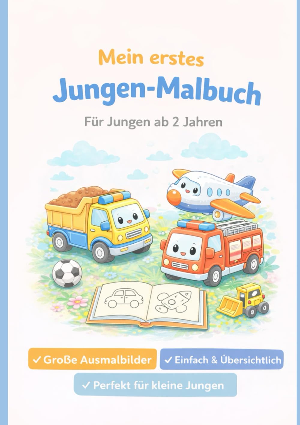 Mein erstes Jungen-Malbuch für Kinder ab 2 Jahren: Ausmalbuch mit niedlichen Motiven – ideal für Kindergarten & Zuhause (Mein erstes Malbuch)
