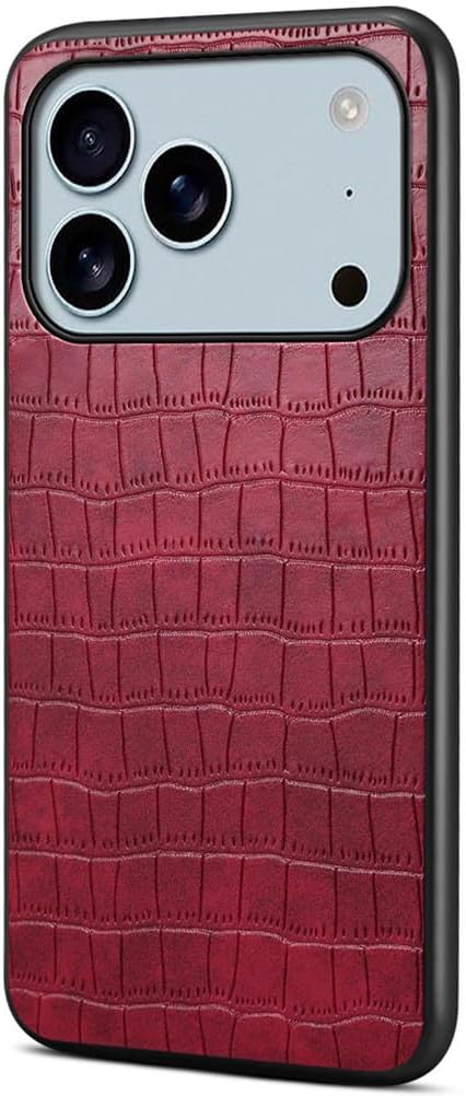 Leather Case for iPhone 17 Pro Max /17 Pro/17 Air/17,Slim Fit Crocodile Pattern Shell Raised Edges Protective Scratch Resistant Phone Cover,Black,17 Pro Max