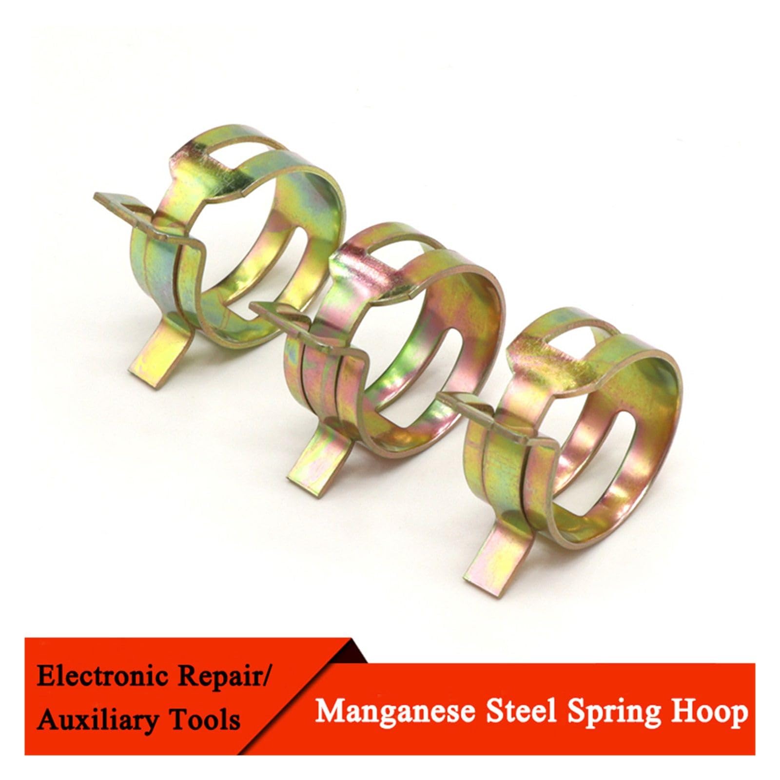10/20/50 sztuk 65MN stal manganowa ocynkowana sprężyna zacisk do węża średnica wewnętrzna 5mm-25mm elastyczna stalowa klamra fajka wodna Hoop (Color : Metallic, Size : ID 22mm 50pcs)