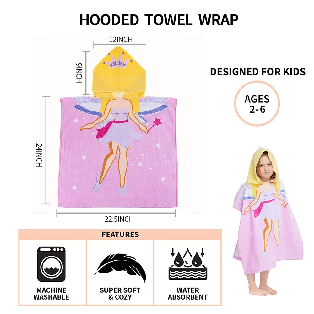 Toalla con capucha 100% algodón para niños de 2 a 6 años, para niños, niñas, baño, piscina, playa, toalla suave y absorbente, poncho de playa Little Fairy