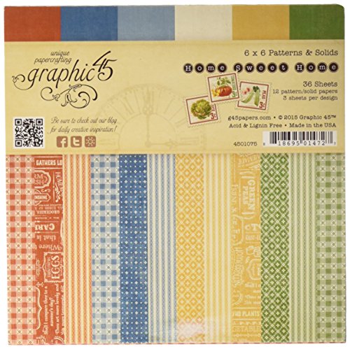 Graphic 45 Home Sweet Home Patterns and Solids, 6 by 6-Inch