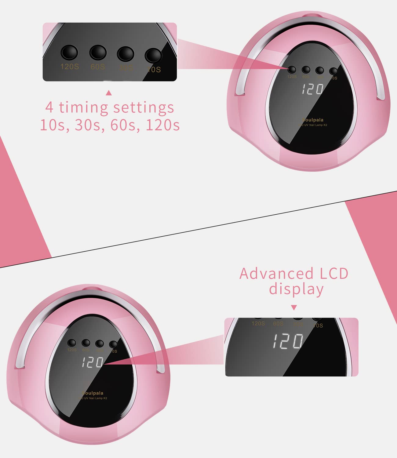 180W Lámpara Secadora LED UV Uñas 48 Rápido Curado de Esmalte de Gel con 4 Temporizador Profesional y Pantalla LCD Para Manicura/Pedicura en el Hogar, Acrilonitrilo butadieno estireno