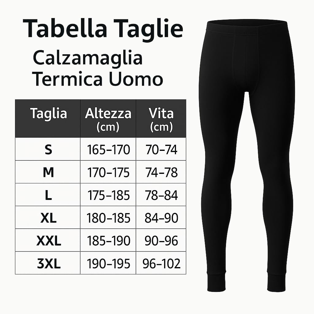 SET 2-4 Calzamaglia Termica Uomo in Caldo Cotone, Made in Italy – Pantalone Intimo Invernale Lungo, Traspirante e Ipoallergenico – Adatto allo Sport come Sci e Snowbord – Tutte le taglie da S a 3XL