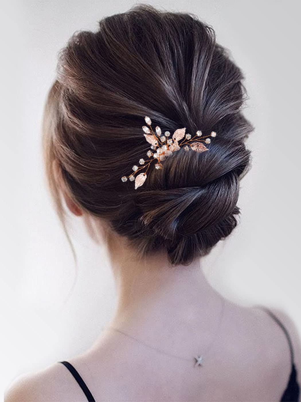 Unicra Bride Wedding Hair Comb Leaf Bridal Side Comb Sparkly Crystal Hair Piece Rhinestone Hair Accessorie for Women and Girls (Rose Gold) : Beauty & Personal Care