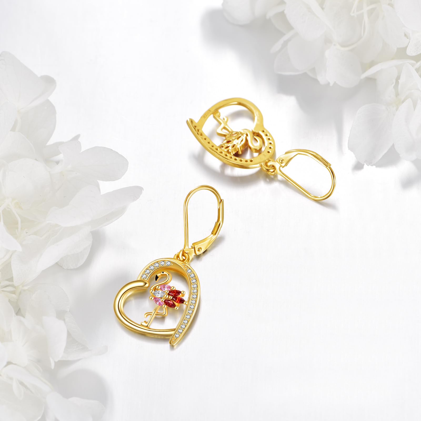AXELUNA Lindos pendientes de flamenco rosa para mujer S925 plata esterlina corazón flamenco gota joyería regalos para amantes esposa, Plata de ley