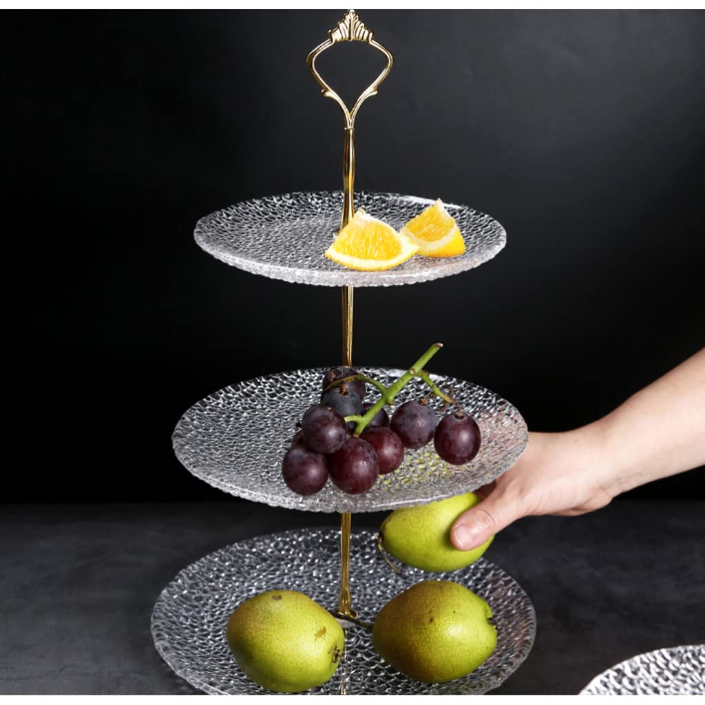 Desserts Présentoir à gâteaux à Plusieurs Niveaux avec plaques en Verre Transparent et entretoises en métal doré Présentoir à Tour Stable pour Dessert Plateau de Service élégant pour Fruits Fruits