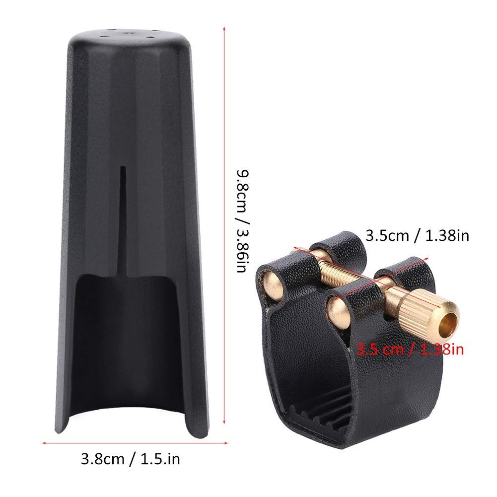 Tenorsaxophon Ligatur, 1,38x1,38 Zoll Tenor Saxophon Ligatur Clip Verschluss mit 3,86x1,5 Zoll Mundstück Kappe, PU Leder Altsaxophon Ligaturklammer Blattschraubenbefestigung Tenorsaxophon Mundstück