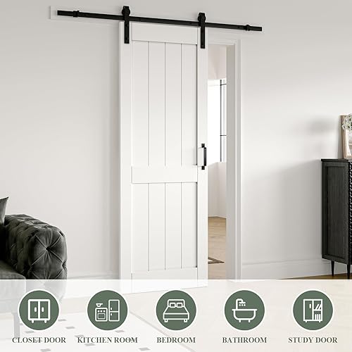 Miniatura 2 de ARK DESIGN Puerta corredera de granero de 30 x 84 pulgadas con kit de herrajes para puerta corredera de 6 pies, agujeros preperforados de fácil