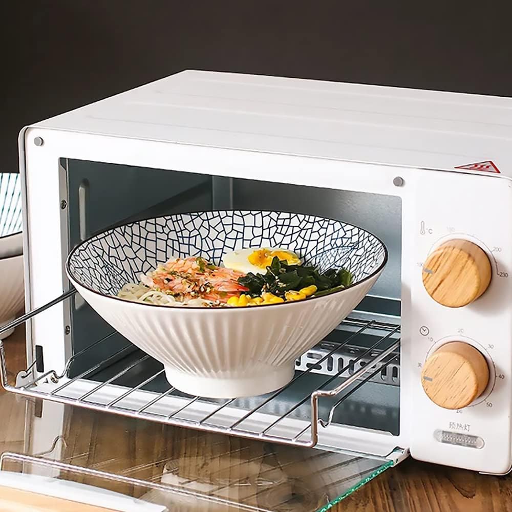 Qinlang 38オンス 日本製ラーメンボウル シリアルボウル スープボウル フォボウル 麺鉢 8インチ ブルー&ホワイト セラミ