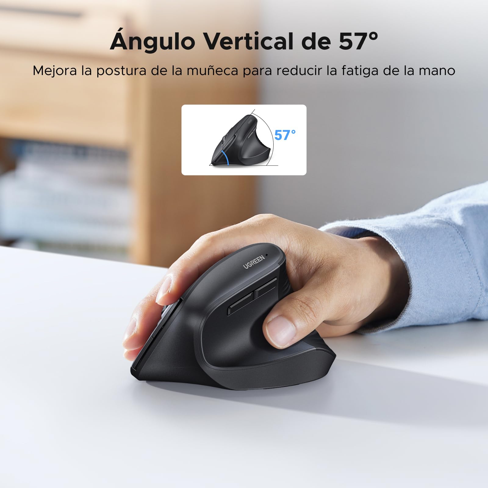 UGREEN Ratón Vertical Inalámbrico 2,4G y Bluetooth 5.4 Silencioso 4000 dpi | Ergonómico Compatible con Windows macOS Linux