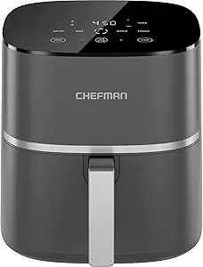 Chefman TurboX 4-in-1 Air Fryer, 5-Quart Airfryer for Extra Crispy Chicken, Fries, Wings, and More, Air Fry, Bake, Reheat, and Frozen Functions, Digital Touch Controls, Dishwasher Safe - Gray