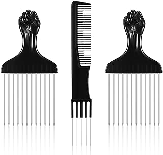 3 Pieces Metal Hair Pick Lift Hair Pick Salon Teasing Back Combs Pink or Black Carbon Comb with Stainless Steel Lift Teasing Combs with Metal Prong Combs for Women (Black)