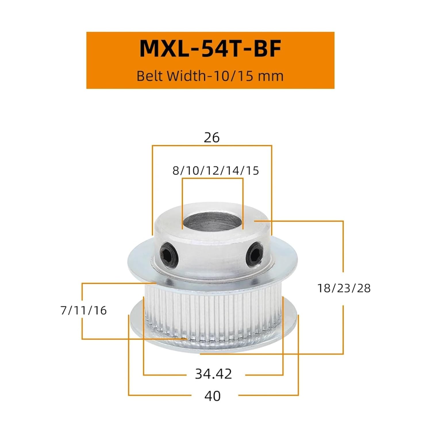 MXL 54T 55T Aluminum Pulley/BF Shape Bore 6-20 Mm Timing Belt Width 6/10/15mm 3D Printer Parts 54teeth 55teeth(7 mm,1Pcs,55T-6mm)