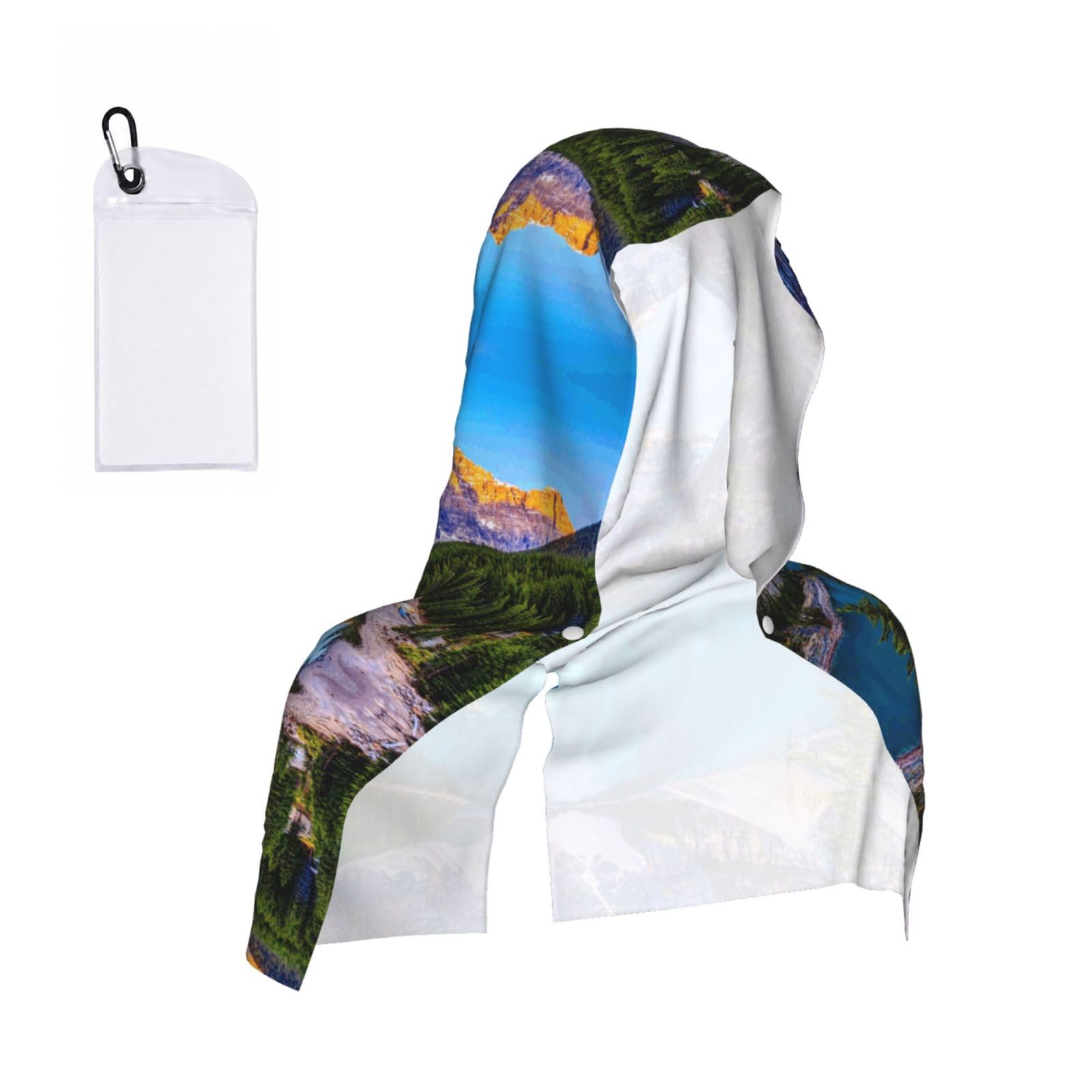 WXWJSHMGC Lake Mountain Landscape Print Cooling Hoodie Towel, Cooling Towels For Neck And Face Sun Protection Instant Cool Hoodie(Sport/Camping/Work Out/Hot Weather)
