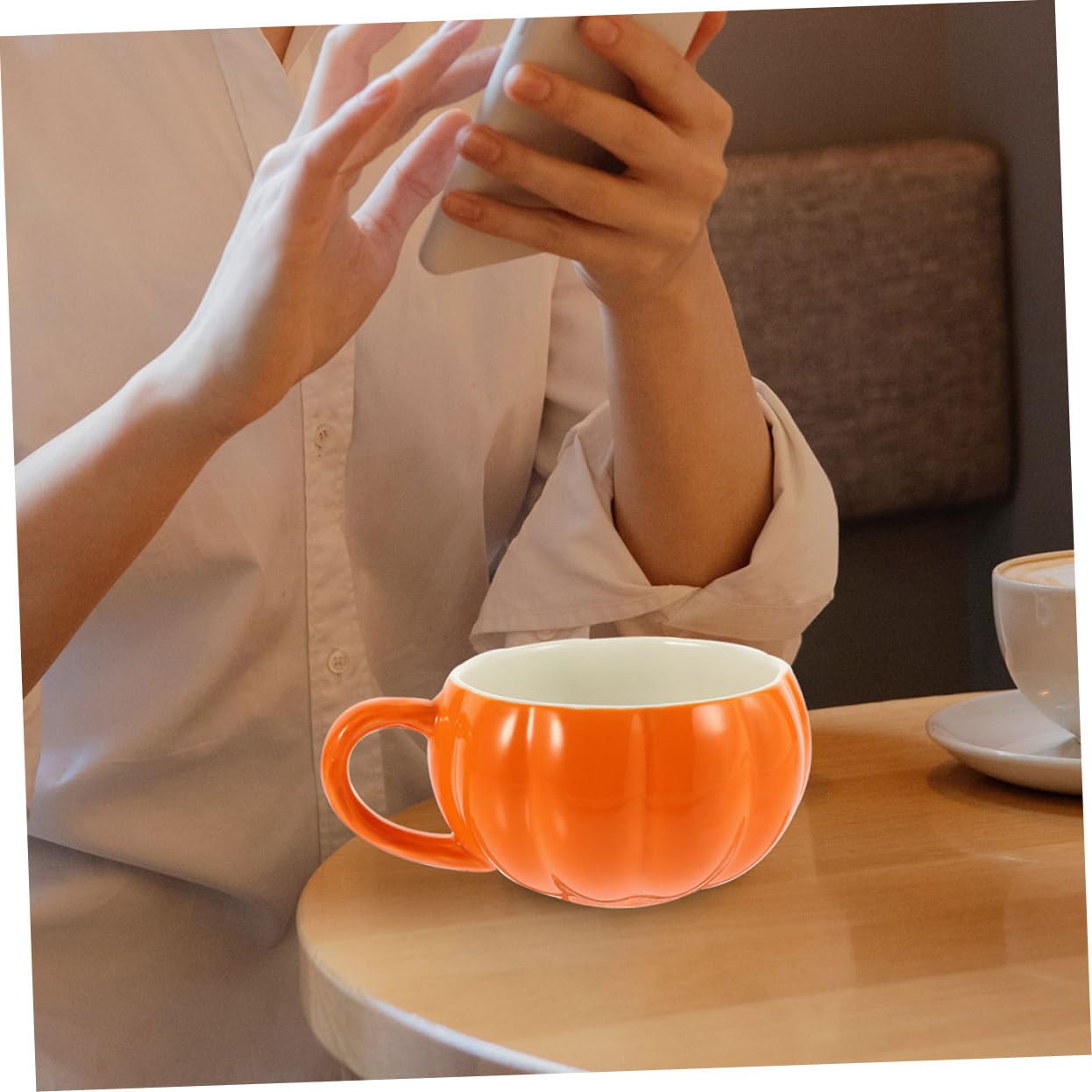 Cabilock 4 Sätze Kürbisbecher aus Keramik kaffeetassen kaffeebecher to-go Zuckerschüssel Becher in Kürbisform Plüsch suppentassen suppenschüssel Wasserkrüge aus Keramik Keramikbecher Orange