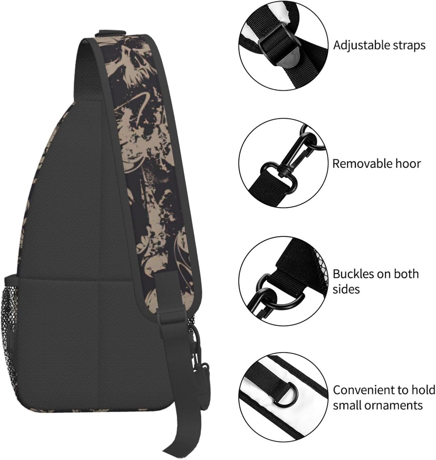 Durable Lightweight Cool Retro Skull Graphics Print Cross chest bag diagonally for Travel Commute Daily Use